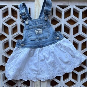 OshKosh B'gosh Denim Bib Overall Dress with White Eyelet Skirt